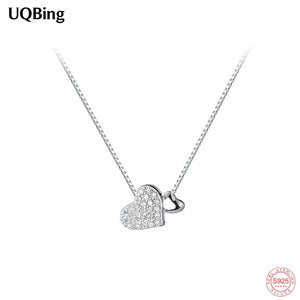 925 Silver Double Heart CZ Wedding Pendant Necklace Women