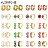 925 Silver Flower Crystal Hoop Earrings Women Jewelry Accessories
