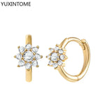 925 Silver Flower Crystal Hoop Earrings Women Jewelry Accessories
