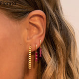 925 Silver Geometric Zircon Earrings Colorful Crystal CZ Wedding Jewelry
