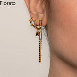 925 Silver Geometric Zircon Earrings Colorful Crystal CZ Wedding Jewelry