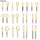 925 Silver Geometric Zircon Earrings Colorful Crystal CZ Wedding Jewelry
