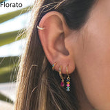 925 Silver Geometric Zircon Earrings Colorful Crystal CZ Wedding Jewelry