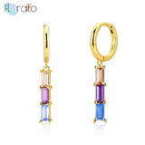 925 Silver Geometric Zircon Earrings Colorful Crystal CZ Wedding Jewelry