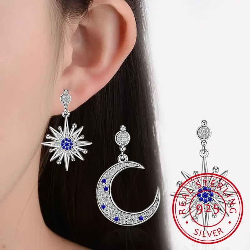 925 Silver Moon Star Tassel Earrings S-E545