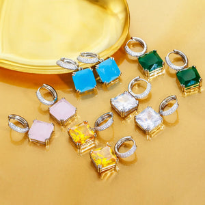 925 Silver Square Cubic Zirconia Earrings Vintage Jewelry