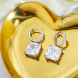 925 Silver Square Cubic Zirconia Earrings Vintage Jewelry