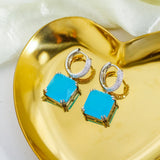 925 Silver Square Cubic Zirconia Earrings Vintage Jewelry