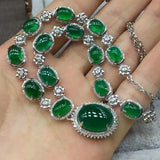 925 Silver Emerald Pendant Necklace Vintage Women's Jade Choker