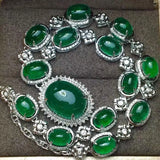 925 Silver Emerald Pendant Necklace Vintage Women's Jade Choker