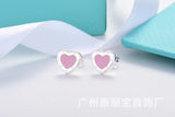 925 Silver Enamel Heart Stud Earrings Girls Party Jewelry