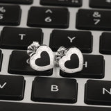 925 Silver Enamel Heart Stud Earrings Girls Party Jewelry