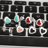 925 Silver Enamel Heart Stud Earrings Girls Party Jewelry