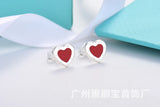 925 Silver Enamel Heart Stud Earrings Girls Party Jewelry