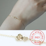 925 Silver Female Bracelet 14K Rose Flower Heart Bracelet