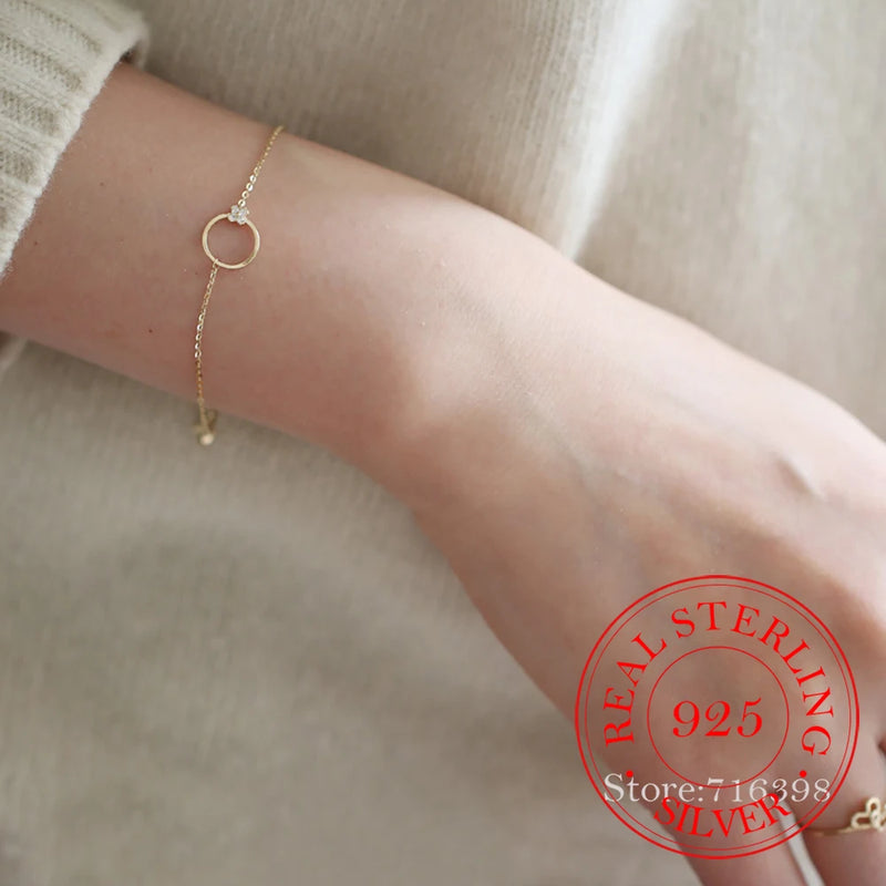 925 Silver Bracelet 14K Round Circle Charm Bracelet Women's Jewelry Gift