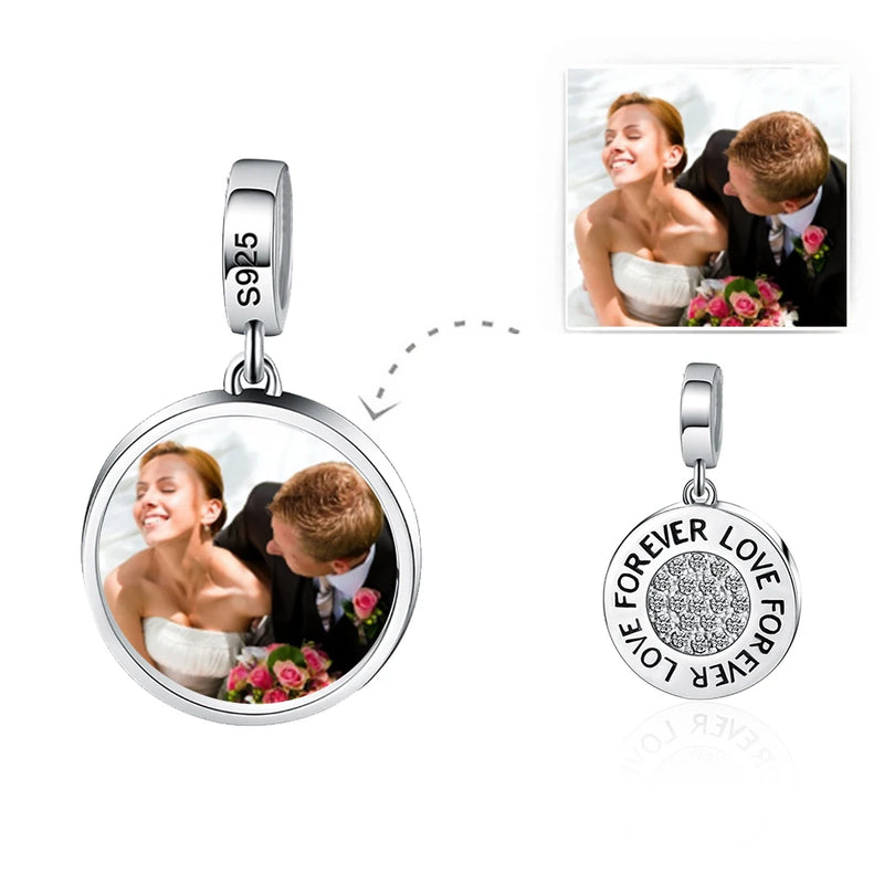 Sterling Silver Forever Love Pendant Charms Photo Beads for Bracelets