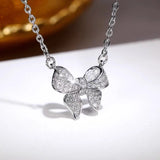 925 Silver Geometric Pendant Necklace Micro Inlaid Zircon Bow Wedding Jewelry