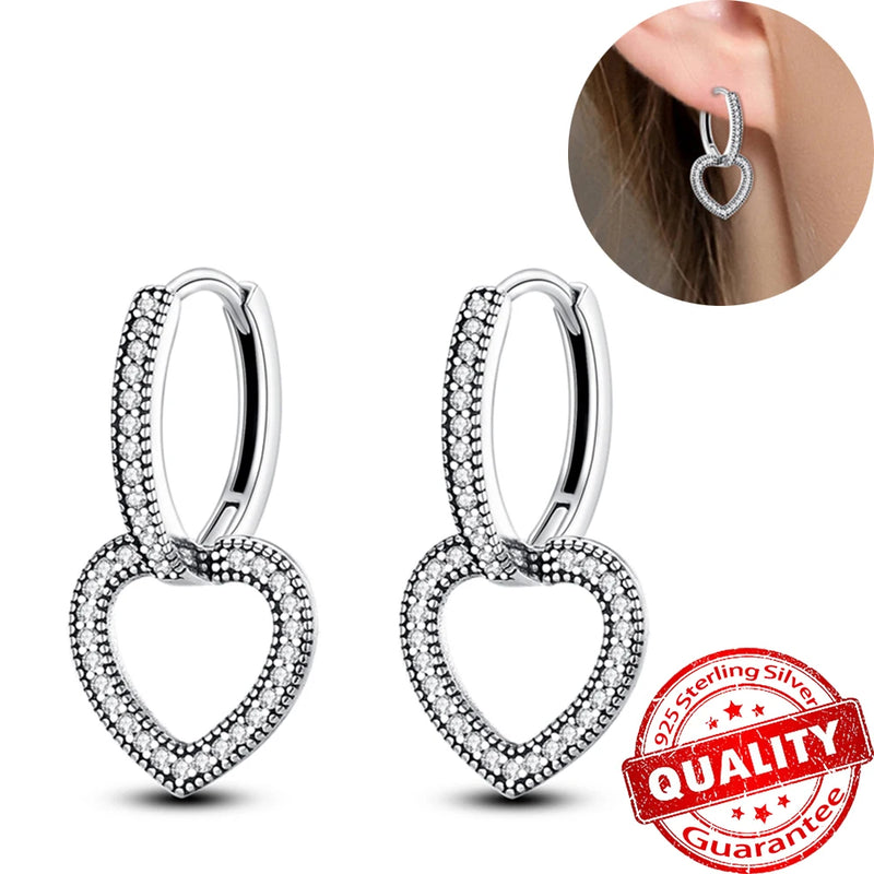 925 Silver Heart Charm Hoop Earrings for Girls Party Jewelry