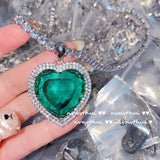 925 Silver Heart of the Sea Pendant Necklace Green Zircon Crystal Charm