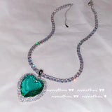 925 Silver Heart of the Sea Pendant Necklace Green Zircon Crystal Charm