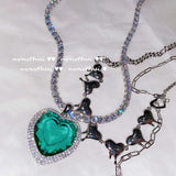 925 Silver Heart of the Sea Pendant Necklace Green Zircon Crystal Charm