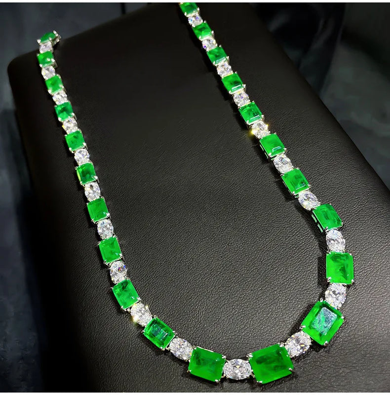 925 Silver Sparkling Emerald High Carbon Tourmaline Choker
