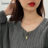 925 Sterling Silver Double Layer Chain Necklace Coin Pendant Bohemian