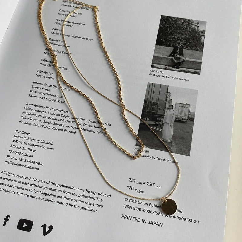 925 Sterling Silver Double Layer Chain Necklace Coin Pendant Bohemian
