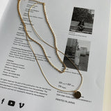 925 Sterling Silver Double Layer Chain Necklace Coin Pendant Bohemian