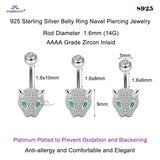 925 Sterling Silver Green Eye Leopard Belly Piercing Crystal Belly Button Ring