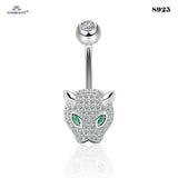 925 Sterling Silver Green Eye Leopard Belly Piercing Crystal Belly Button Ring