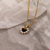 925 Silver Necklace Heart Pendant Shell Pearl Choker
