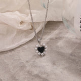 925 Silver Necklace Heart Pendant Shell Pearl Choker
