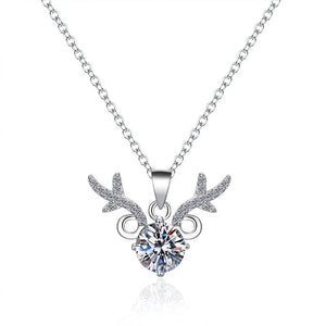 Sterling Silver Deer Pendant Necklace Zircon For Women Girl Anniversary