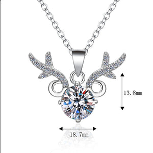 Sterling Silver Deer Pendant Necklace Zircon For Women Girl Anniversary