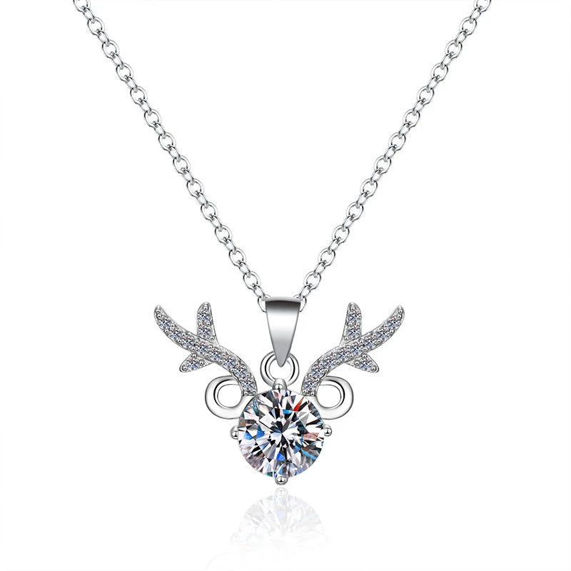 Sterling Silver Deer Pendant Necklace Zircon For Women Girl Anniversary