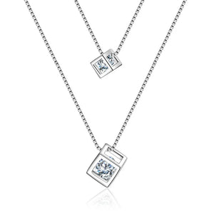 925 Silver Necklace Double Chain Zircon Pendants Link Women Wedding