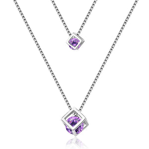 925 Silver Necklace Double Chain Zircon Pendants Link Women Wedding