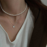 925 Silver Heart Pearl Pendant Necklace Women Choker Charms