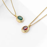 925 Silver Red/Green Zircon Pendant Necklace Women's Fine Jewelry