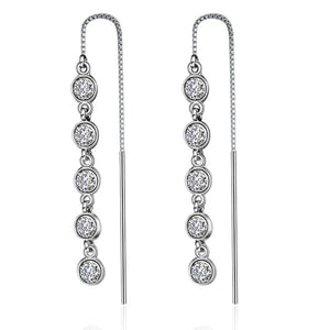 925 Silver Geometric Tassel Drop Earrings with Zircon Crystal