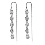 925 Silver Geometric Tassel Drop Earrings with Zircon Crystal