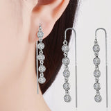 925 Silver Geometric Tassel Drop Earrings with Zircon Crystal