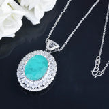 925 Silver Oval Paraiba Tourmaline Diamond Pendant Necklace