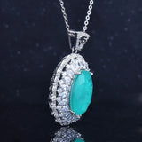 925 Silver Oval Paraiba Tourmaline Diamond Pendant Necklace