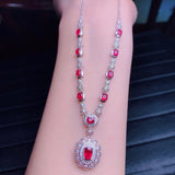 925 Silver Oval Ruby Necklace Women Fine Jewelry