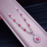 Sterling Silver Oval Ruby Gemstone Necklace Fine Jewelry
