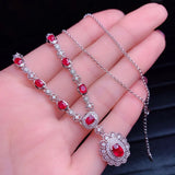 Sterling Silver Oval Ruby Gemstone Necklace Fine Jewelry