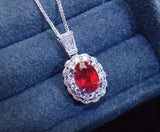 925 Silver Oval Ruby Gemstone Pendant Necklace for Women